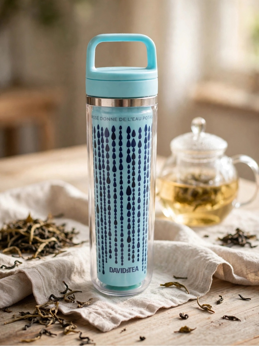 DAVIDsTEA Me to We Baby Blue Insulated Carry Travel Tumbler